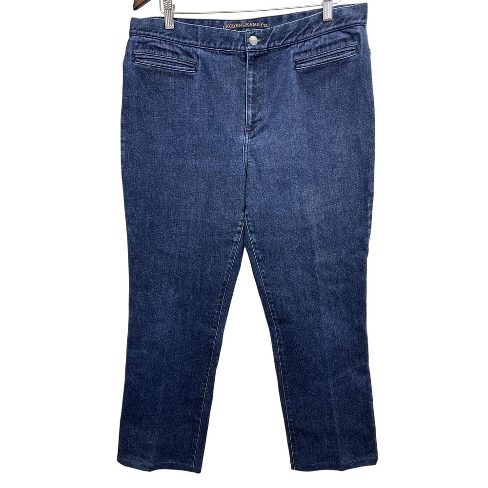 Lauren Jeans Co Trousers Womens 14 Dark‎ Wash Straight Leg High Rise Indigo VTG
